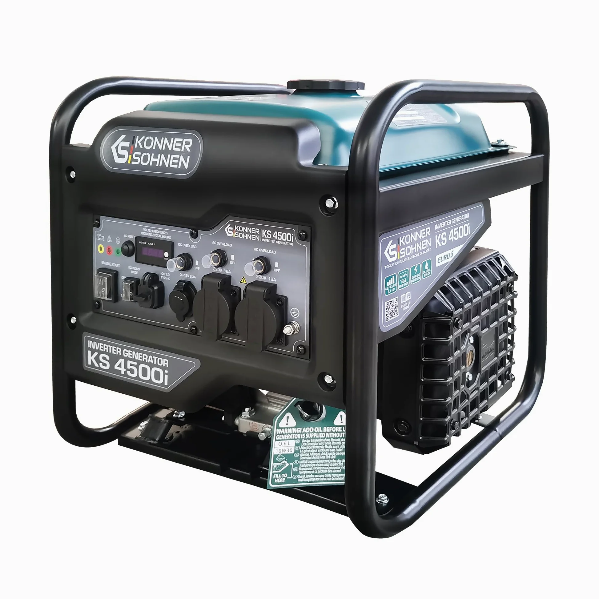 K&S Könner&Söhnen KS 4500i Groupe électrogène essence onduleur 4500 W, USB QC 3.0, Type-C, Générateur à essence avec mode éco, écran LED, 4 temps, 12 V, générateur à onduleur