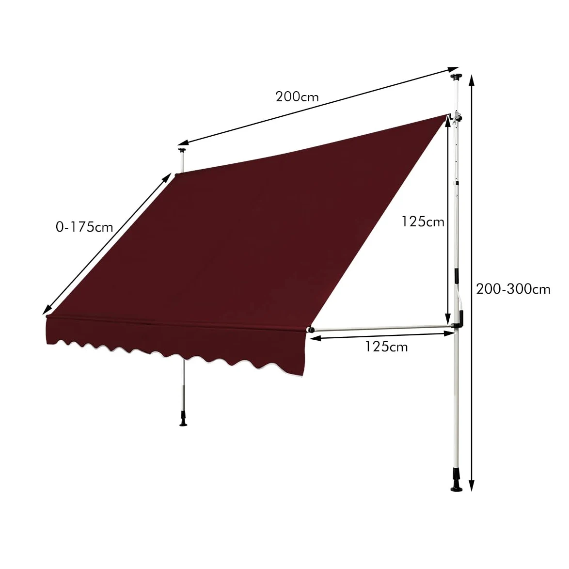 HOMASIS Store à Serrage 150/200/250/300/350/400 cm, Protection Solaire réglable en Hauteur sans perçage, auvent avec manivelle, Store banne Manuel à Bras articulé, pour l'extérieur (Rouge, 2m)