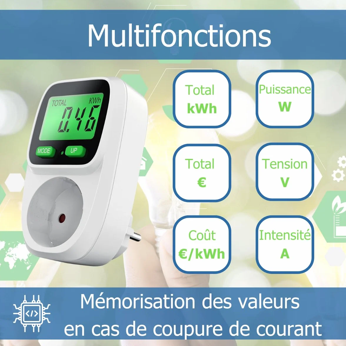 KETLER MS116TOP Compteur électrique prise mobile Wattmètre 16 A 3600 W Prises France Rétroéclairage