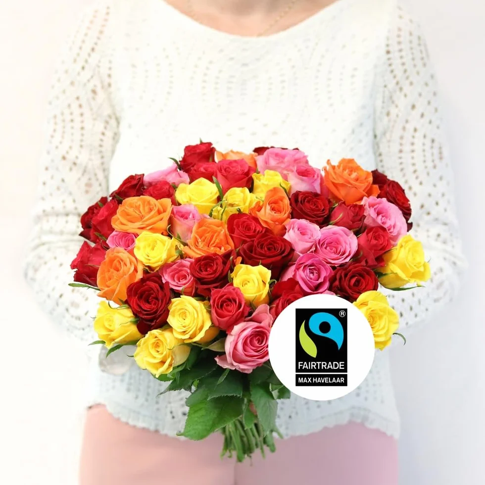 Bouquet de Roses Multicolores Max Havelaar Commerce Équitable 40 Tiges