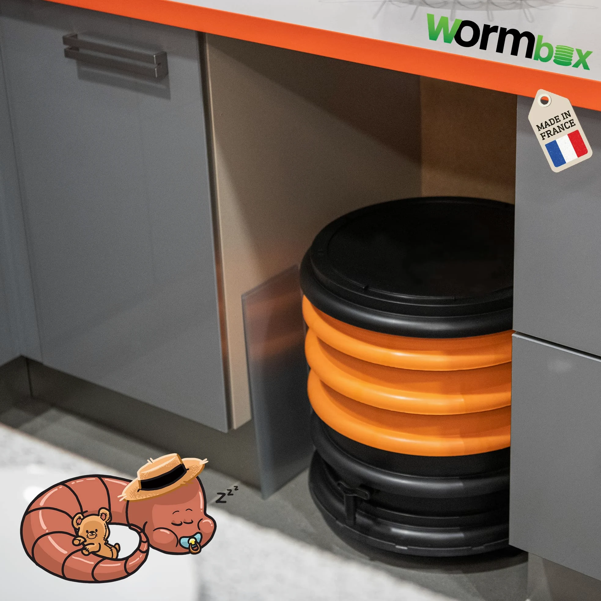 WORMbox | Lombricomposteur 4 Plateaux Noir + 500gr de vers de Compost + 1 Bloc Coco | 64 litres | Compostez Vos déchets organiques, Les vers de Terre/lombrics produisent du lombricompost