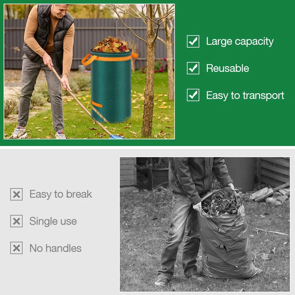 Eurhomewit Lot de 3 Sacs Jardinage Déchets Verts 272L avec Couvercle et Poignées