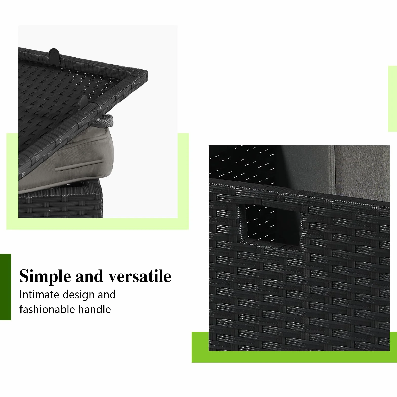 YIYAN Lot de 2 repose-pieds d'extérieur en rotin synthétique avec rangement pour toutes les saisons avec coussin amovible (gris)