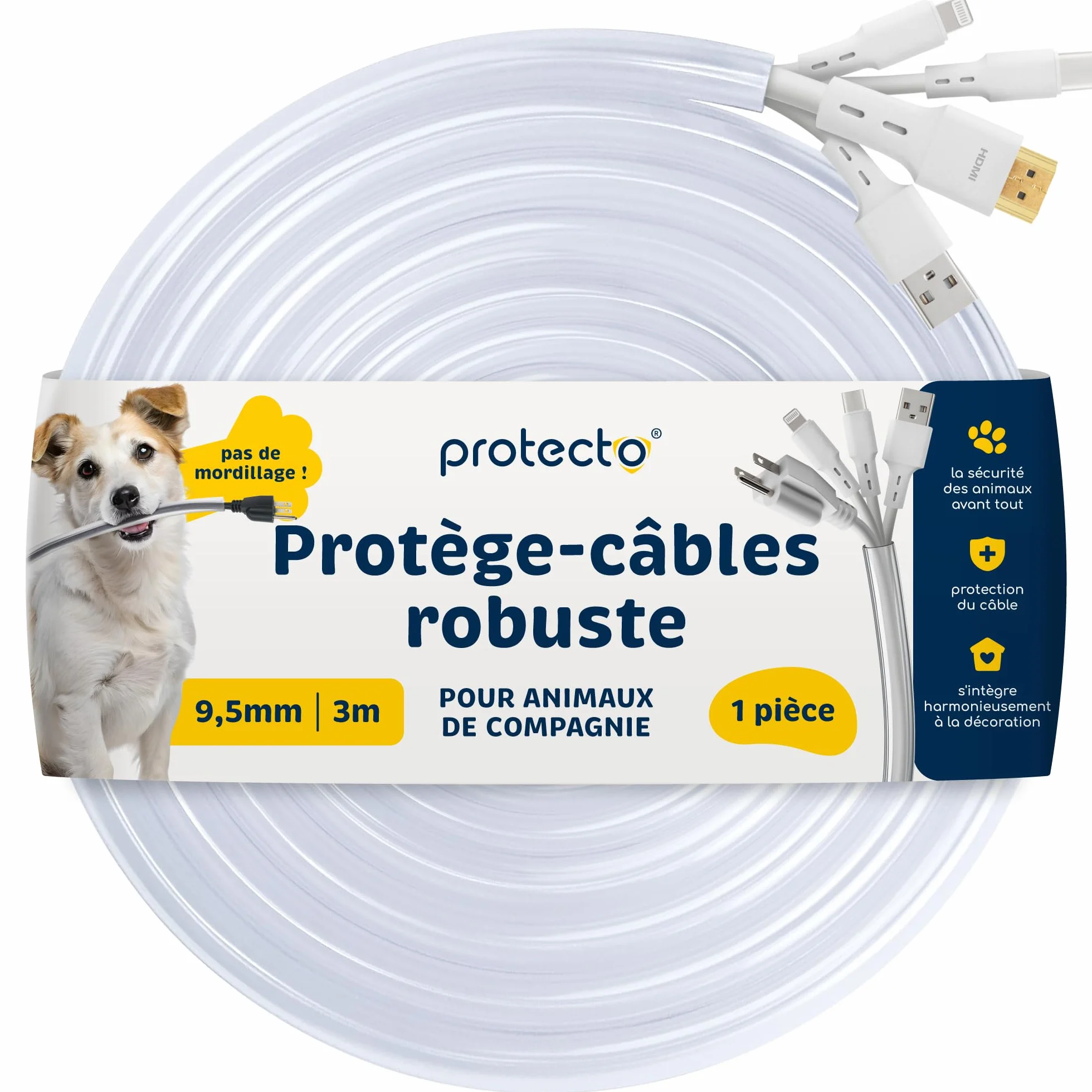 PROTECTO Gaine Protection Câble 3 m Ø 9 mm Anti-Morsure Transparente