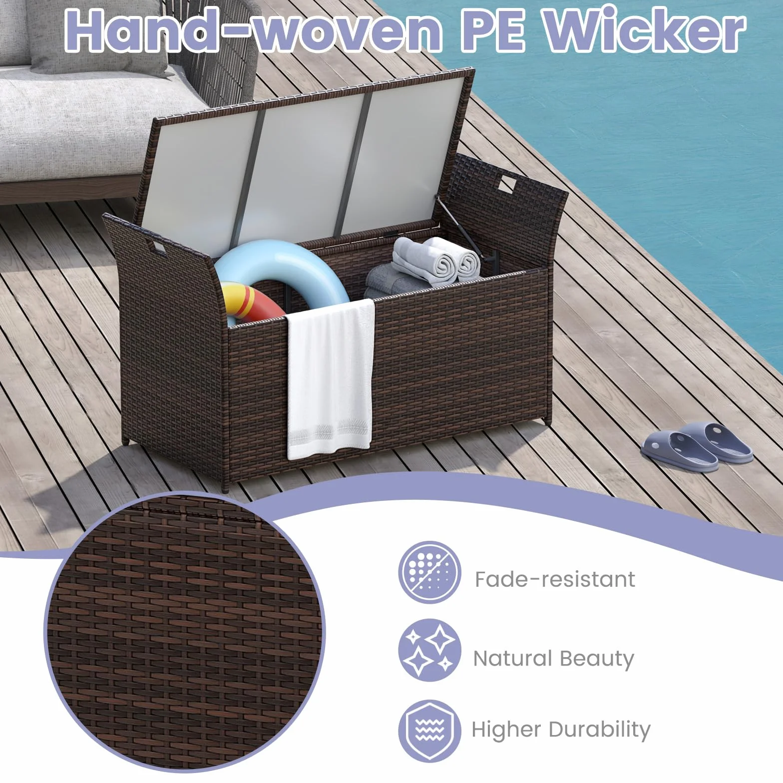 GIANTEX Banc de jardin 2 places rotin synthétique coffre rangement 260 L coussins 125 x 56 x 71 cm
