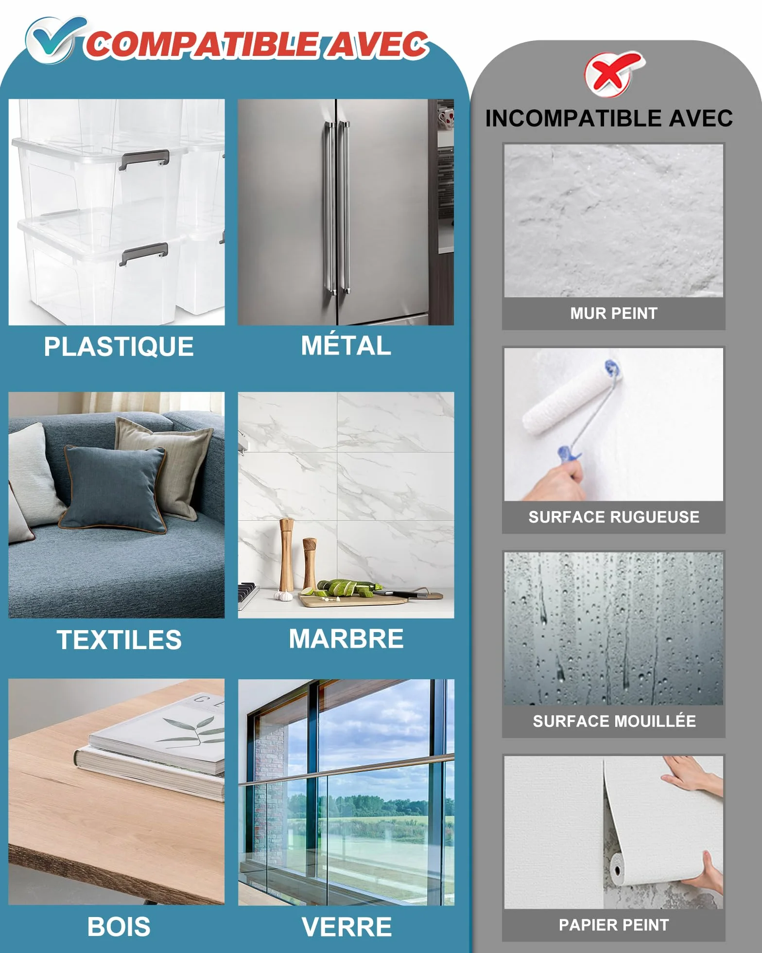 Ruban Adhésif Double Face Auto-Adhésif à Crochets et Boucles, EMITEVER, 50mm x 100mm, 4 Paires, Noir
