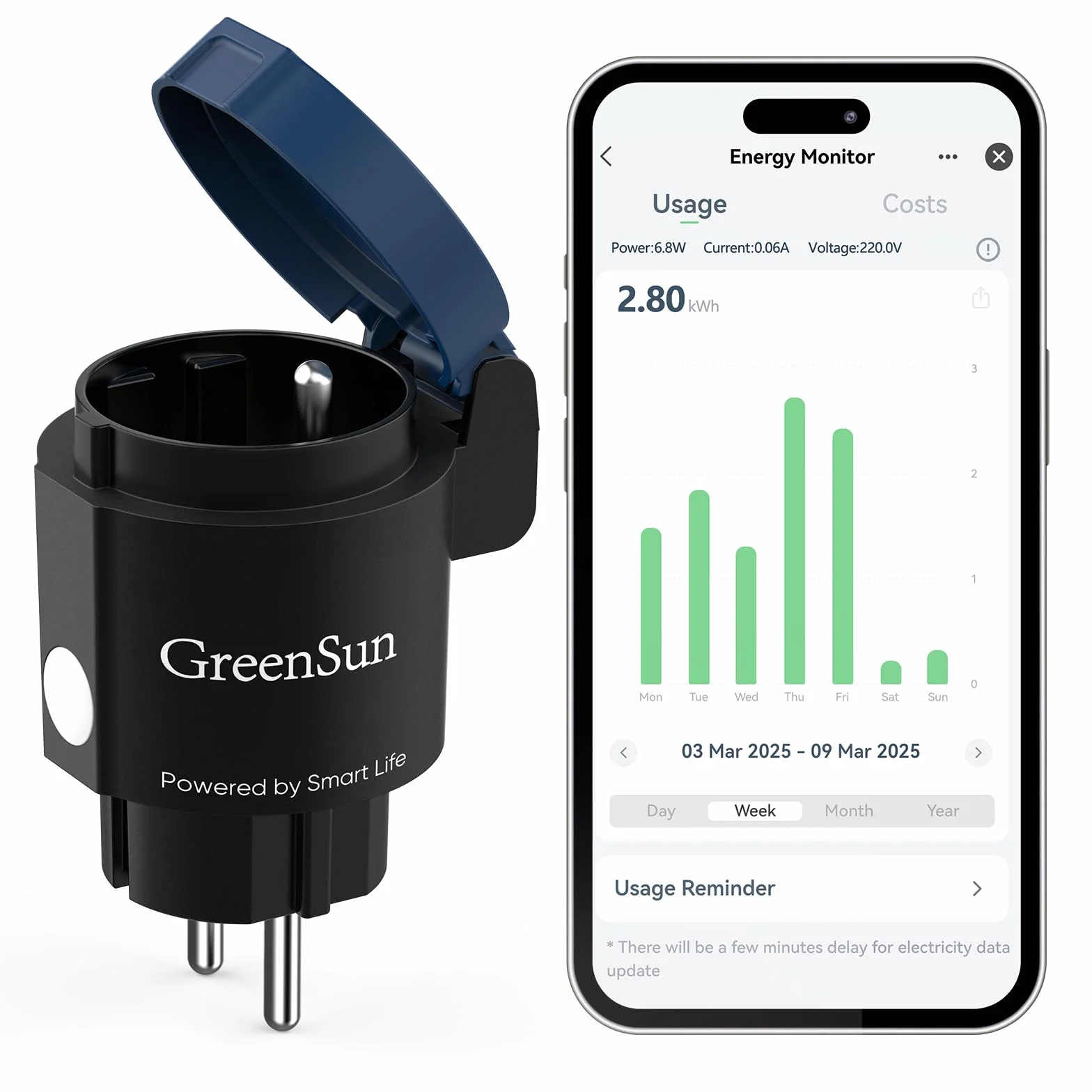 GreenSun Prise Connectée Extérieure WiFi Étanche IP44, Smart Life, Compatible Alexa Google Home, 2,4 GHz, Bleu/Noir