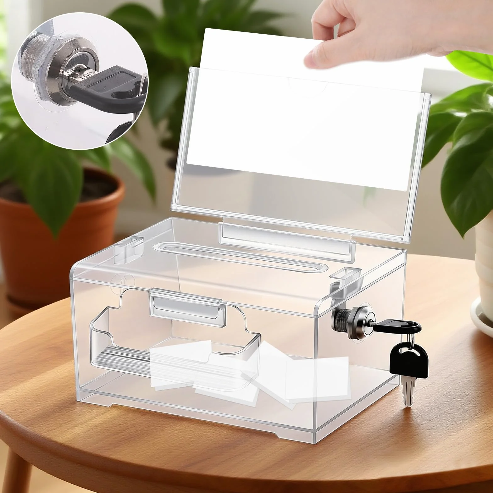 Boîte de Dons en Acrylique avec Serrure et Clé, Urne Transparente Tirelire pour Collecter des Avis et Votes