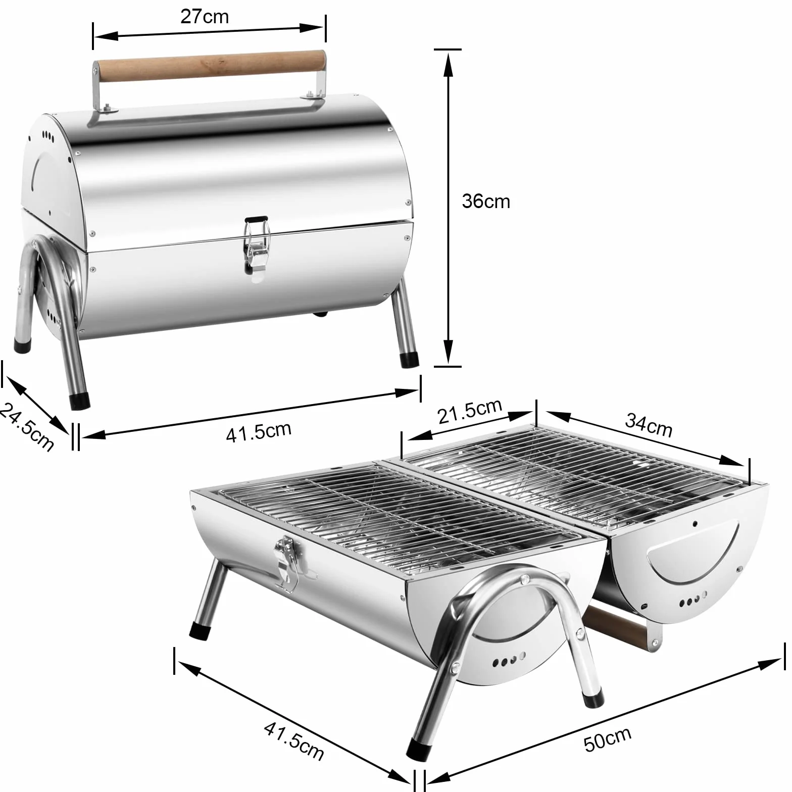 Barbecue Portable 2 en 1 Inox BBQ Grill Mini Charbon pour Jardin Balcon Voyage Camping Argent
