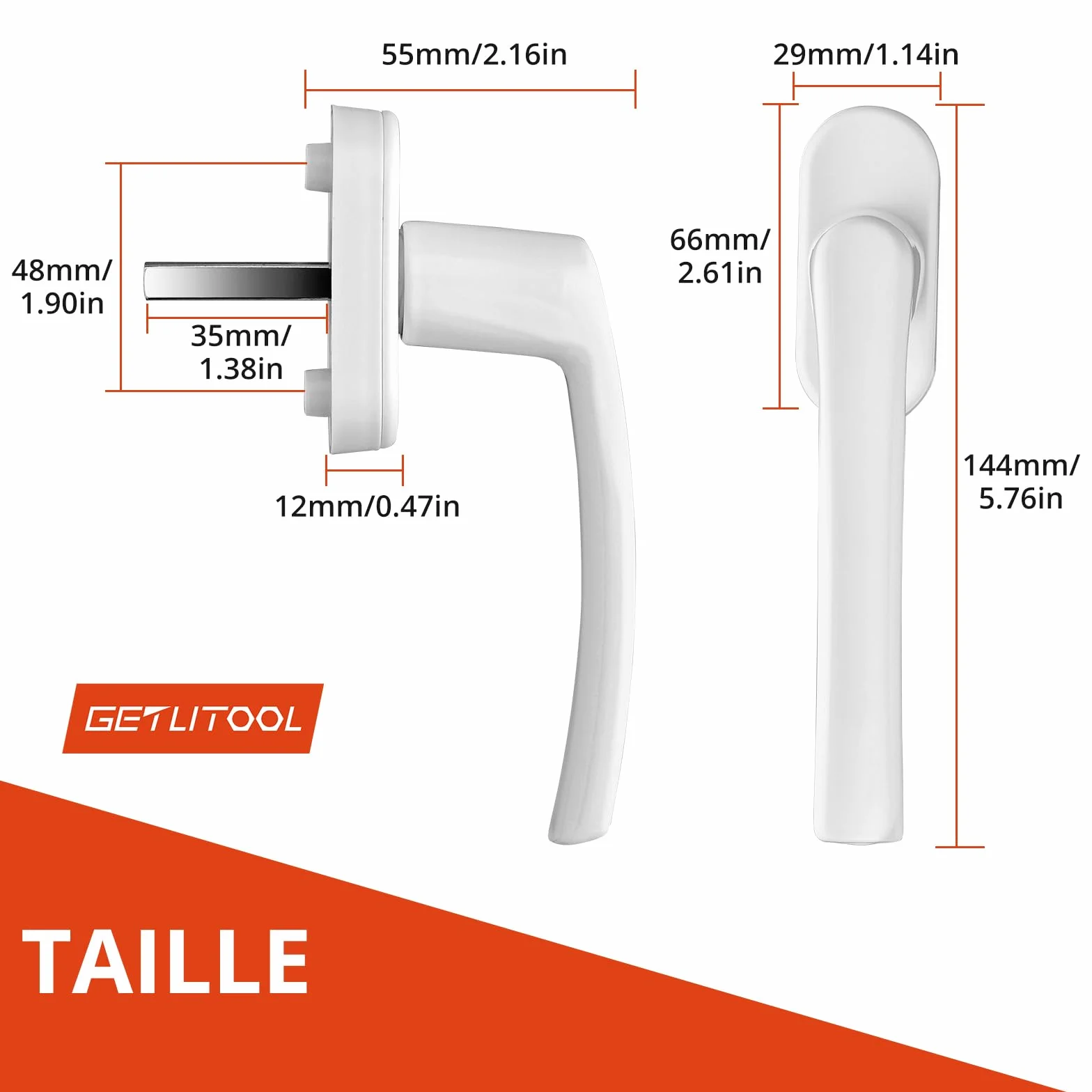 GETLITOOL Poignée de Fenêtre Blanche Aluminium sans Clé Sécurité Enfant Longueur de Tige 35mm