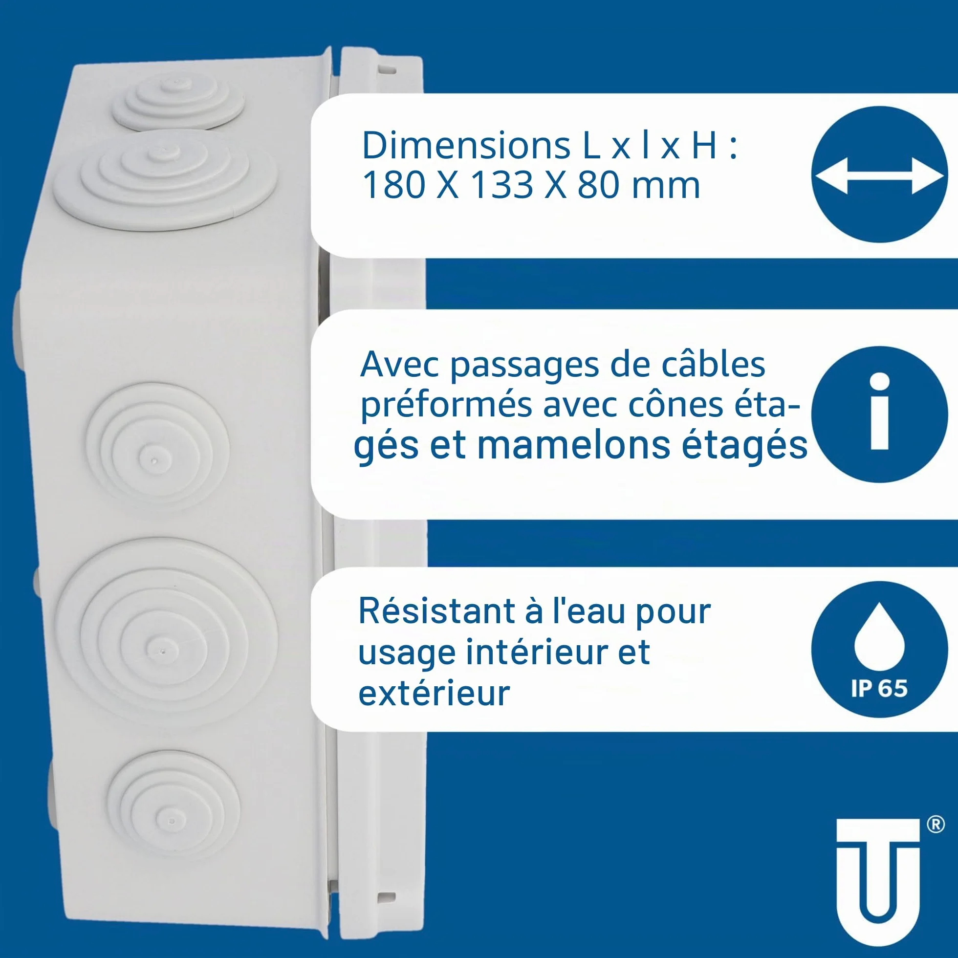 Unitec Boîte de dérivation IP65 162 x 116 x 76 mm