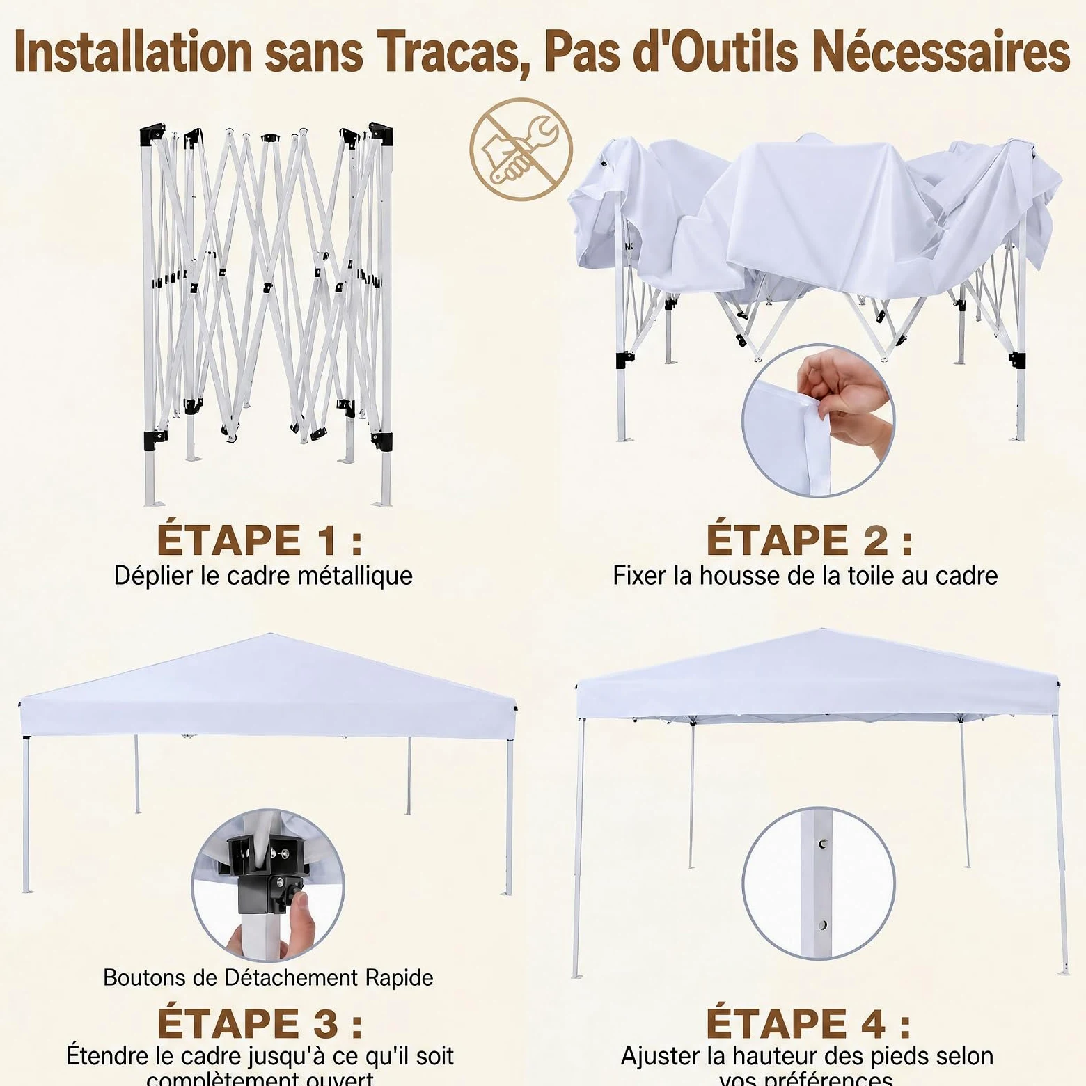 RELAX4LIFE Tonnelle Pliante 3x3 Imperméable, Barnum Pliant Facile à Monter, Protection Solaire UPF50+, Tissu Oxford Argenté, Cadre Métallque, Sac Inclus, Gazebo 3x3 pour Terrasse Marché Camping(Blanc)