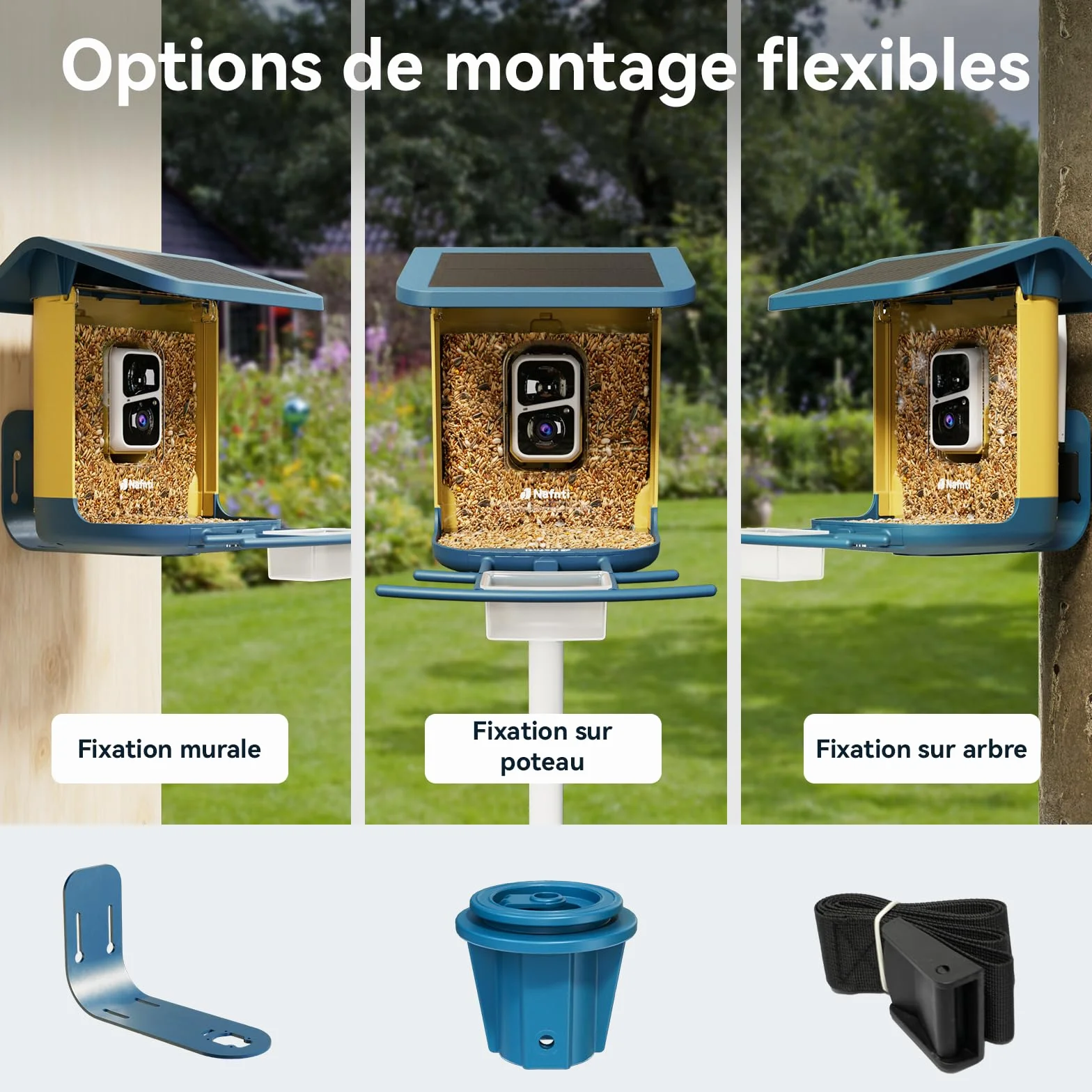 Mangeoire à Oiseaux Caméra 2K Solaire WiFi 2,4/5 GHz Vision Nocturne Couleur Identification IA 10 000 Espèces IP65