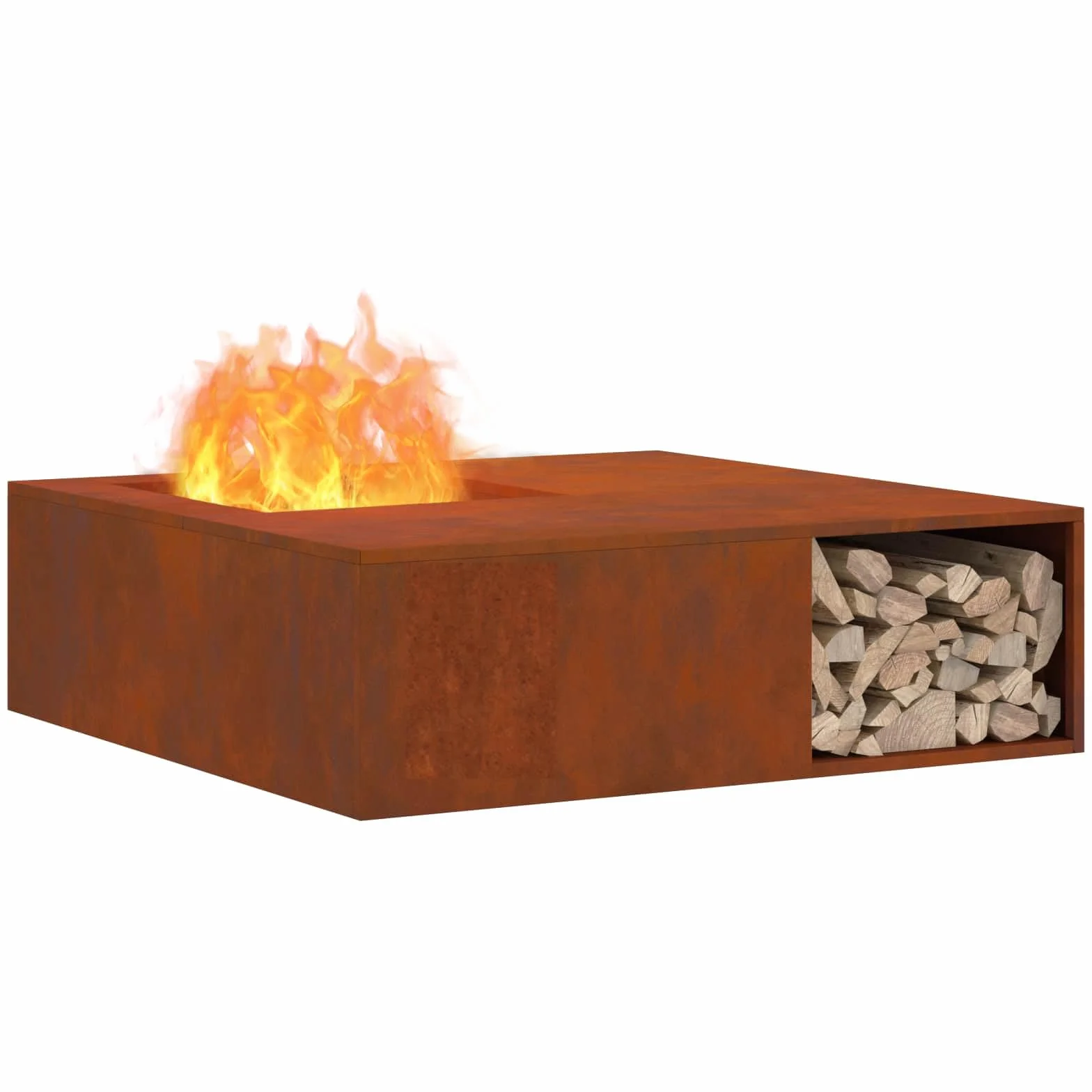 vidaXL Foyer de cheminée Marron 100 x 100 x 30 cm Acier patiné, Foyer de Jardin élégant, carré en métal Moderne, résistant à la Chaleur, Parfait pour Vos soirées Entre Amis