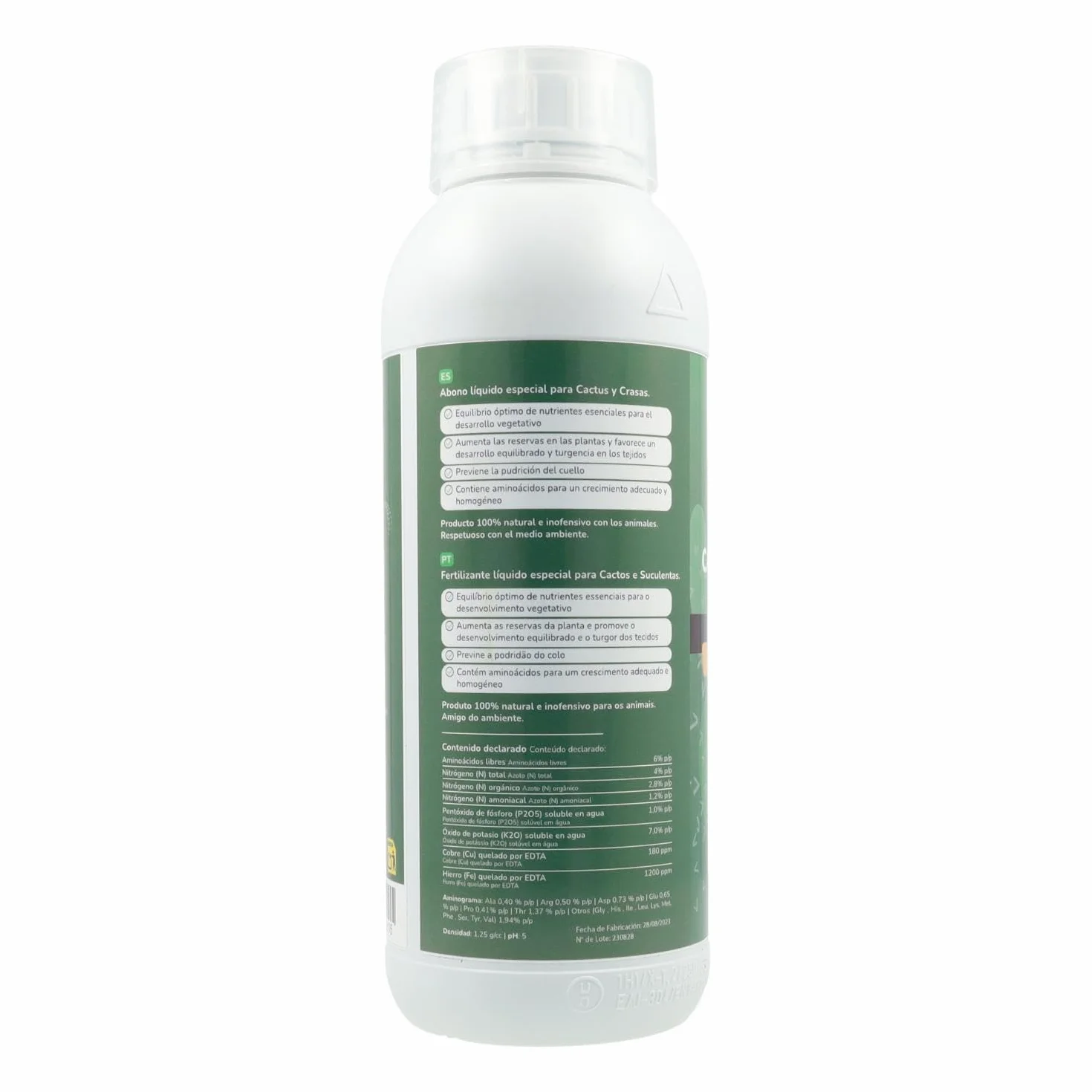 PLANETA HUERTO | Engrais liquide pour cactus et plantes succulentes 1 L – Engrais liquide biologique avec acides aminés et micronutriments, favorise la croissance