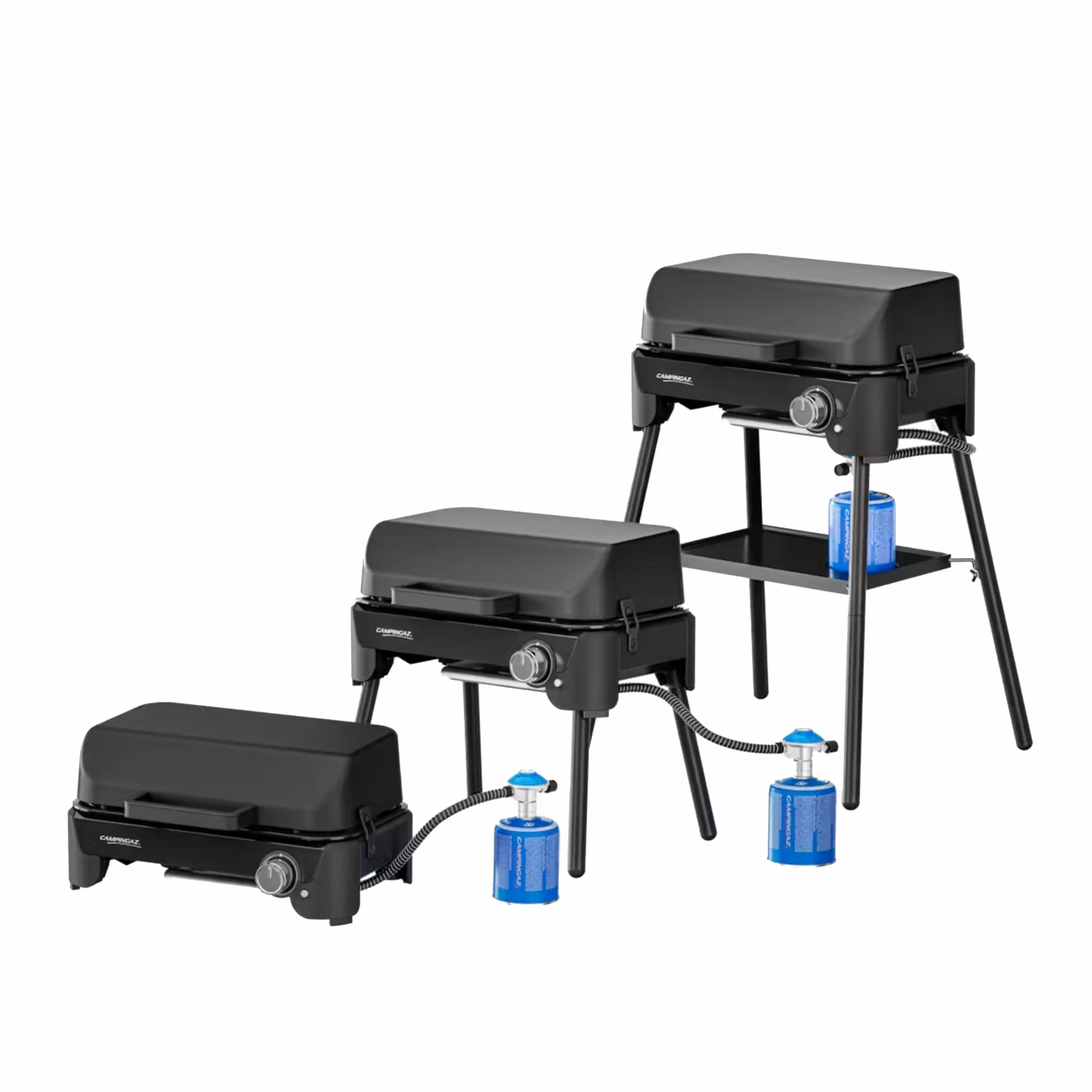 Campingaz Tour & Grill S Barbecue à gaz | Utilisable comme barbecue de table ou sur pied | Barbecue portable avec couvercle & pieds amovibles | Pour camping, balcon et terrasse | 2400 W