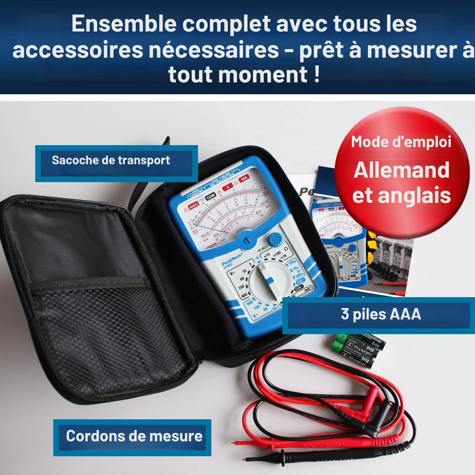 PeakTech P 3385 Multimètre analogique 600V AC DC 10A