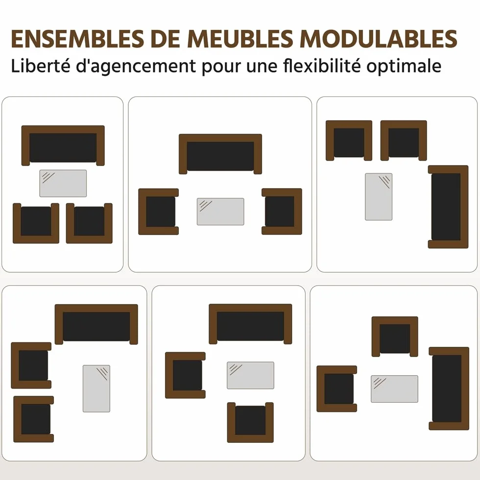 Yaheetech Salon de Jardin 4 Personnes Polyrotin Métal Mobilier d'extérieur 4 Pièces avec Coussin Canapé 2 Places 2 Fauteuils 1 Table Basse Noir/Beige