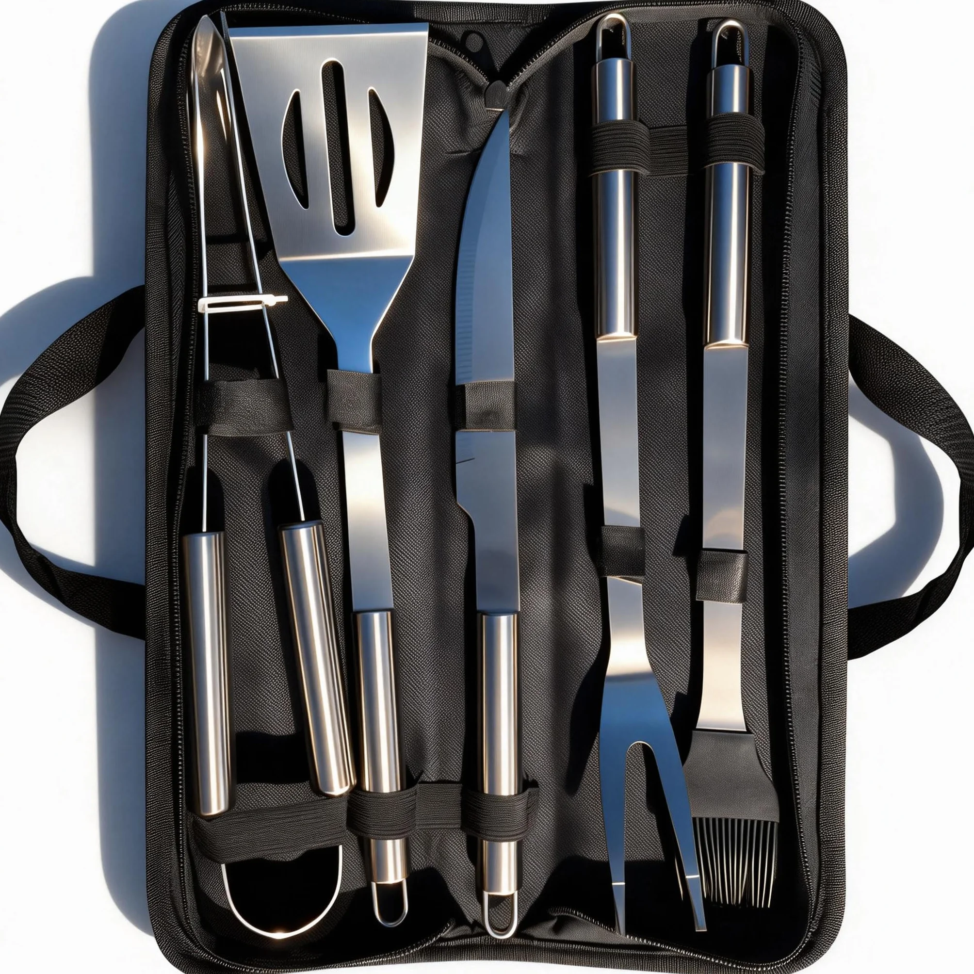 Set d'Ustensiles Barbecue 5 Pièces INOX avec Étui - Accessoires de Gril Professionnels