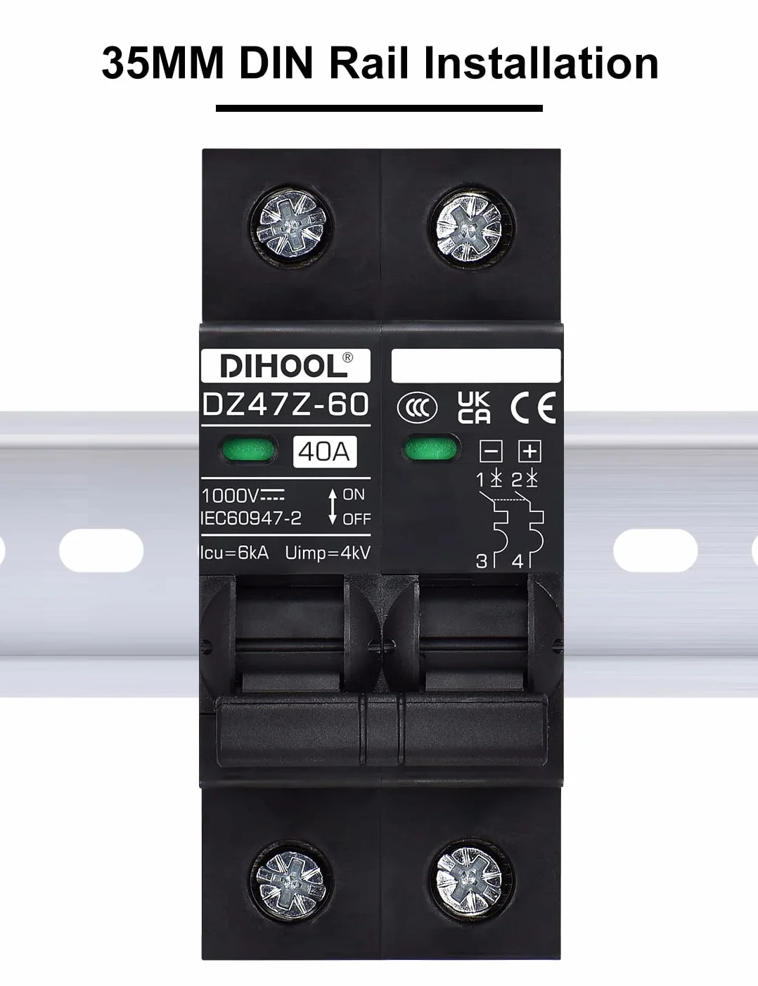 DIHOOL DC disjoncteur 1000VDC solaire PV photovoltaïque automatique 2 pôles 40 ampères