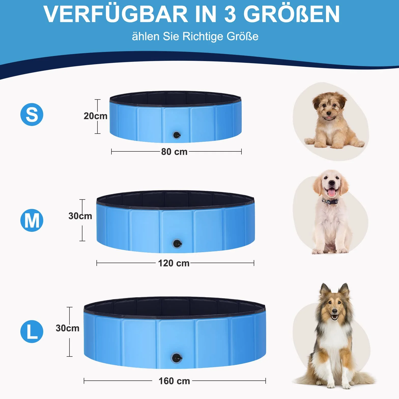 Piscine pour chiens de grande et petite taille, pliable, antidérapante, 80 x 20 cm, en PVC épais, résistante à l'usure, pour chien