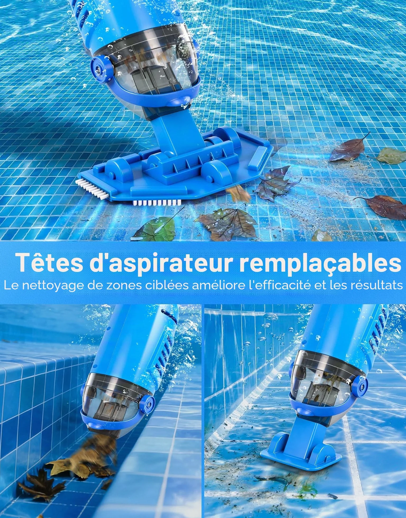 LanBlu Aspirateur Piscine Sans Fil 2.5m 4200L/H Manuel avec Tige Télescopique 4 Filtre