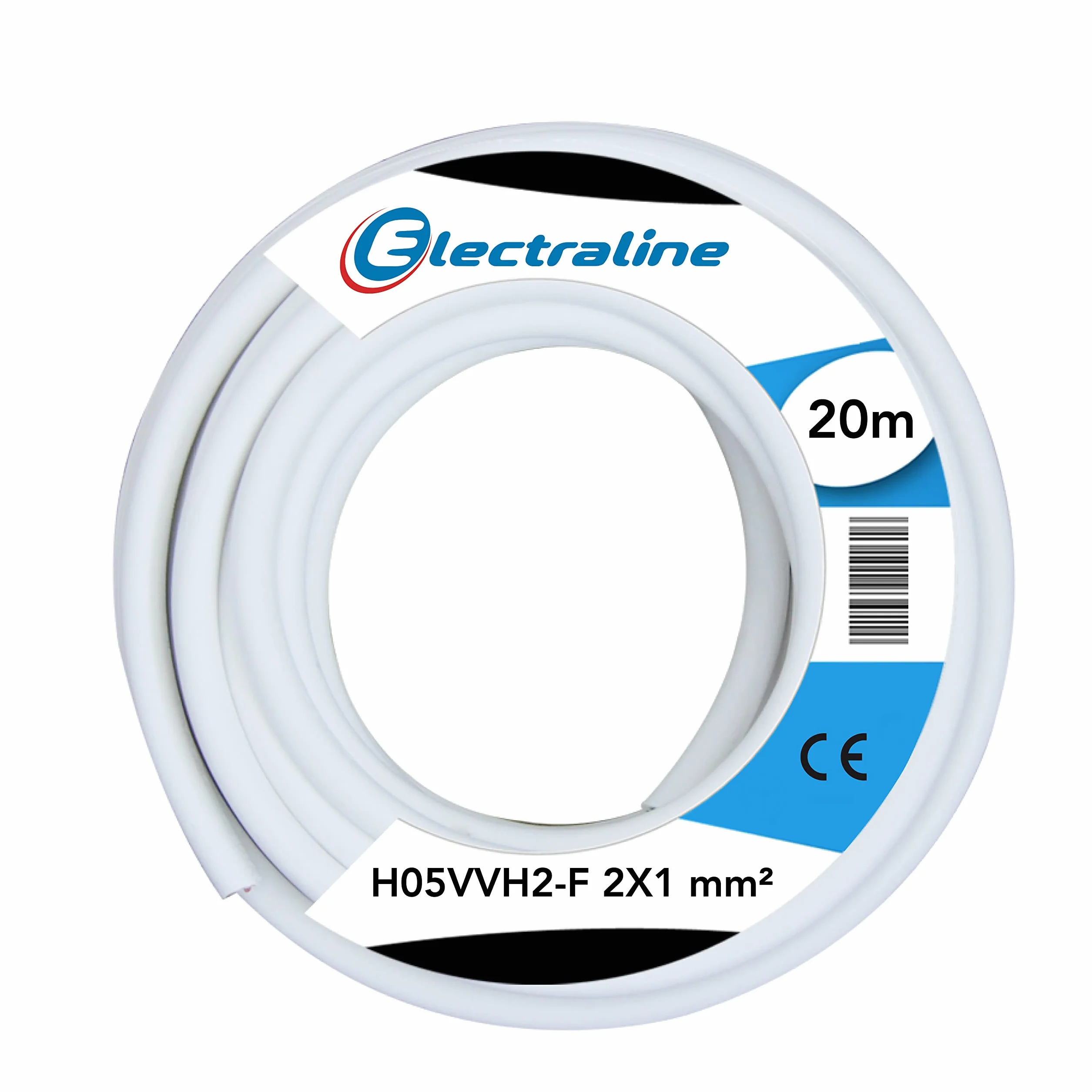 Electraline Couronne de Cable H03 VVH2-F 2X1 20M Blanc