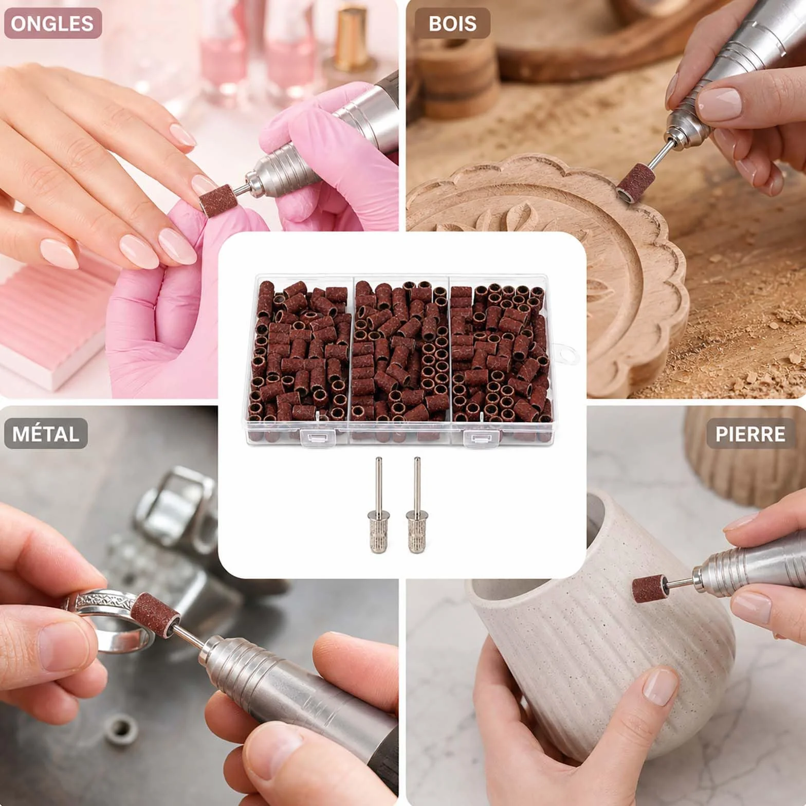 Manchon Abrasif 240 PCS, Tambour Adaptateur Embout Grain 80 120 180 pour Outils Rotatifs Ponçage Céramique Pierre