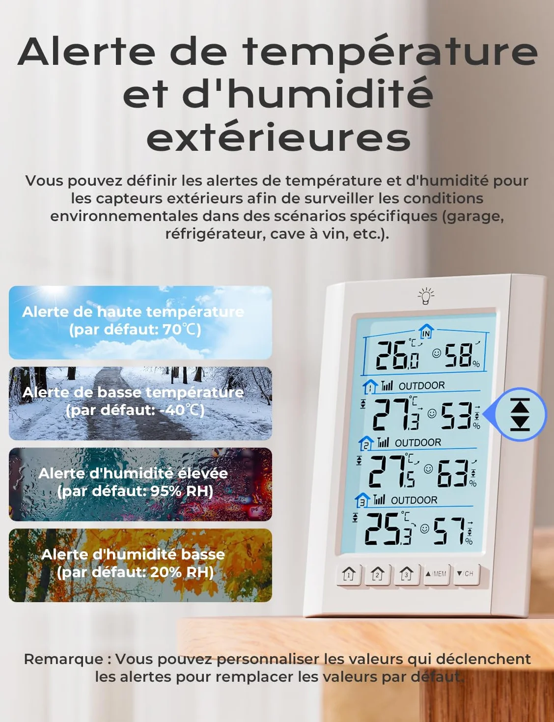 Station Meteo Interieur Exterieur Sans Fil LIORQUE Thermometre Hygrometre avec 3 capteurs LCD Portee Transmission 100m