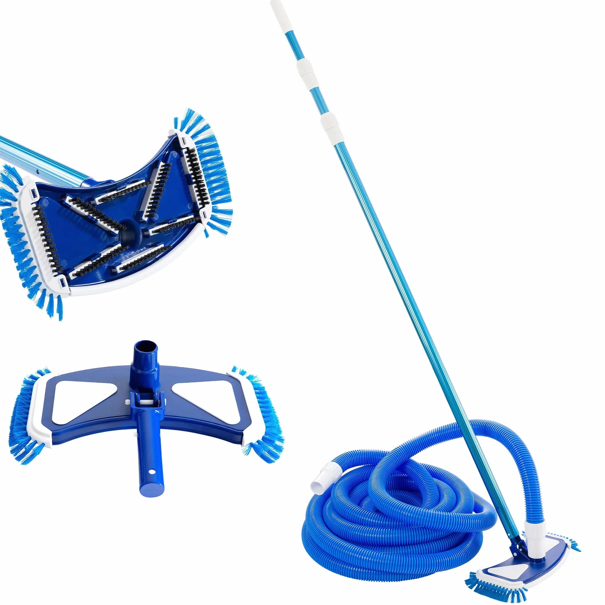Arebos Brosse de Piscine avec Perche Télescopique et Tuyau Aspirateur