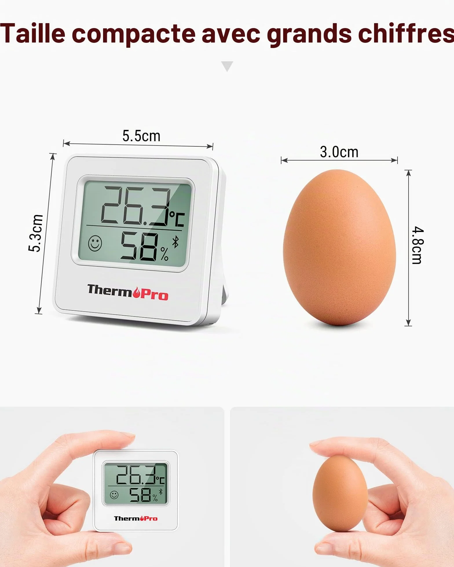 Thermopro TempPro TP357 3 Pièces Hygromètre Intérieur Connecté Bluetooth Thermomètre Intérieur