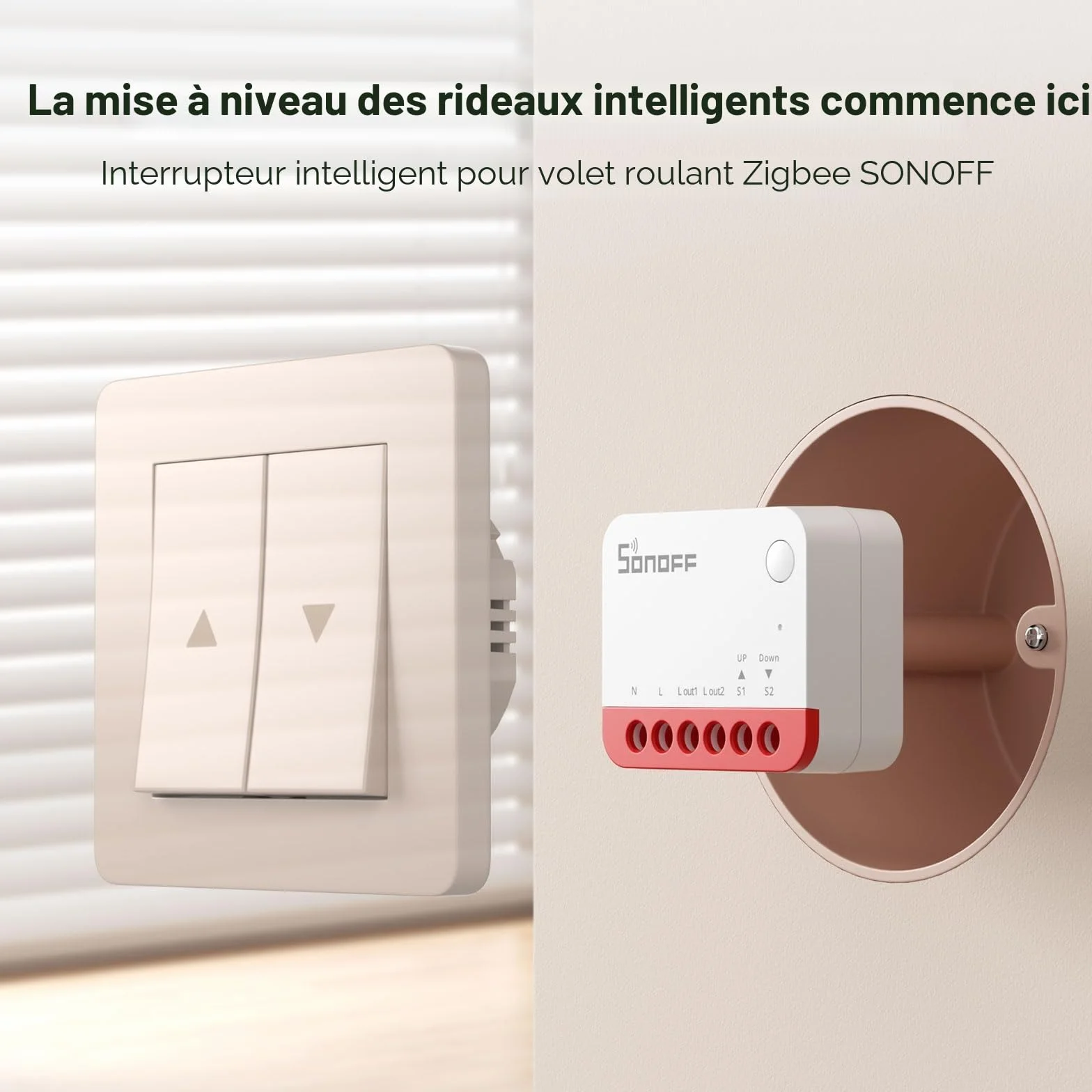 SONOFF Interrupteur Zigbee MINI-ZBRBS pour Volet Roulant, Contrôle en Pourcentage, Compatible Alexa/Google Assistant