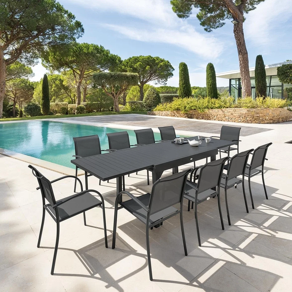 Hespéride Table de Jardin Extensible Piazza Gris Graphite 10 Places Aluminium Antirouille