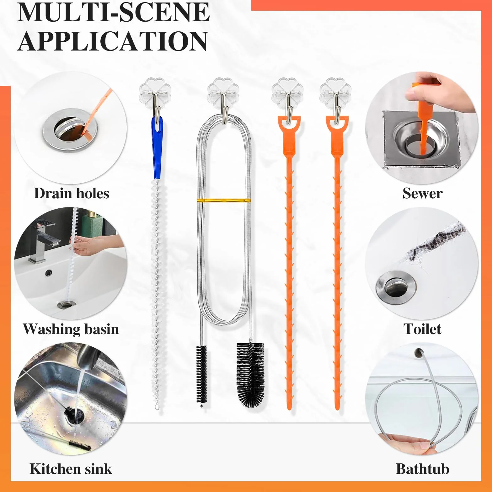 Redamancy Brosse Deboucheur Canalisation 4 Pièces Outil Débouchage Évier Tuyauterie