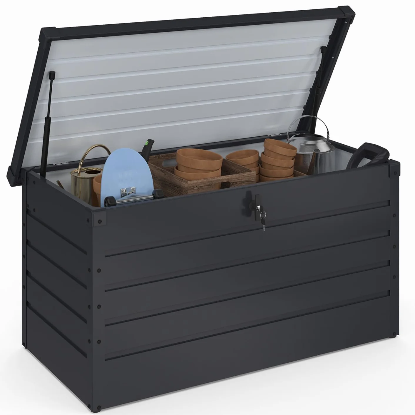 Coffre de rangement métal verrouillable gris anthracite 350L 120x62,5x63 cm