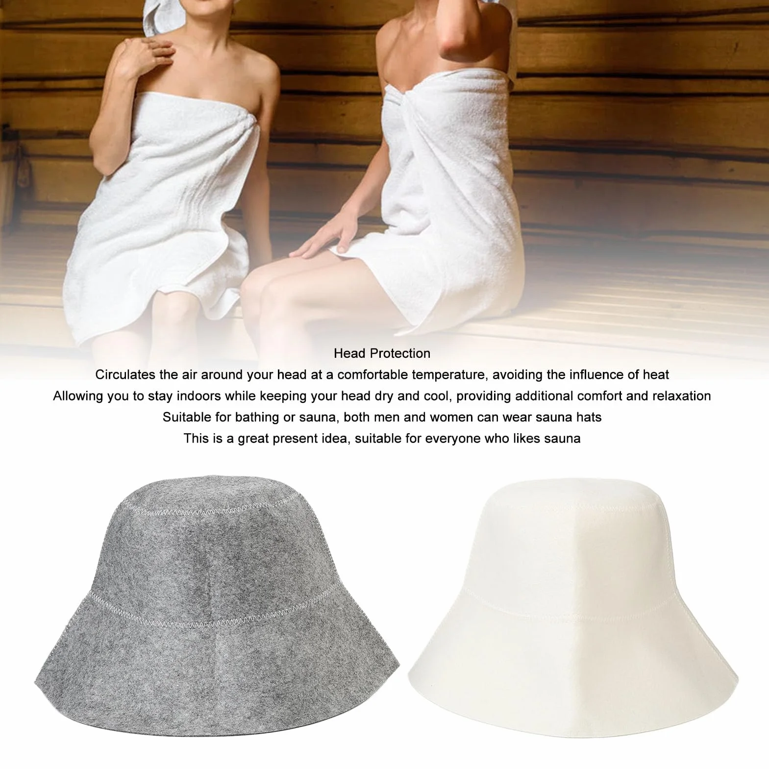 Chapeau de Sauna Anti-chaleur, 2 Pièces, Gris et Blanc