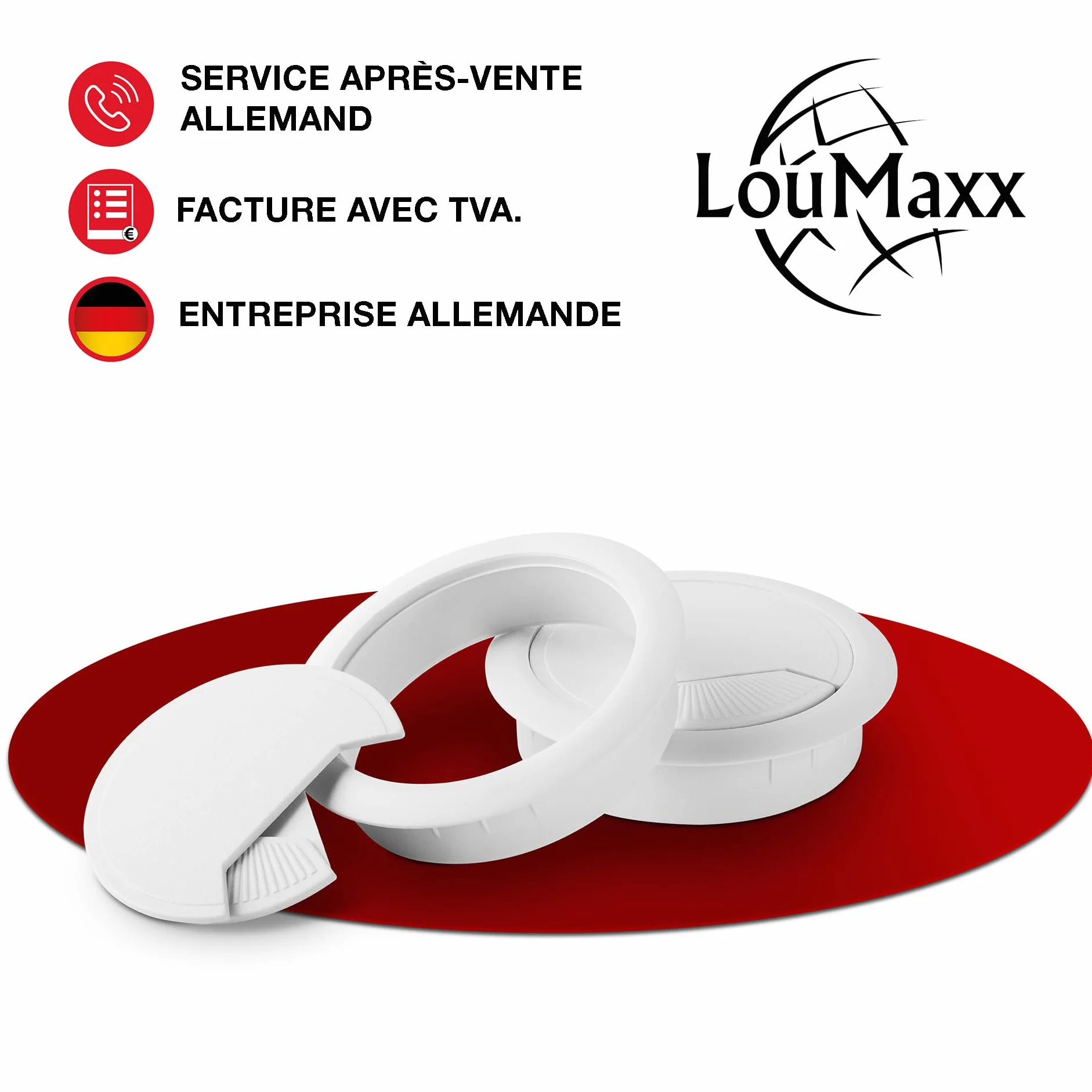 LouMaxx Lot de 2 Passe-Câbles de Bureau Blancs 60 mm
