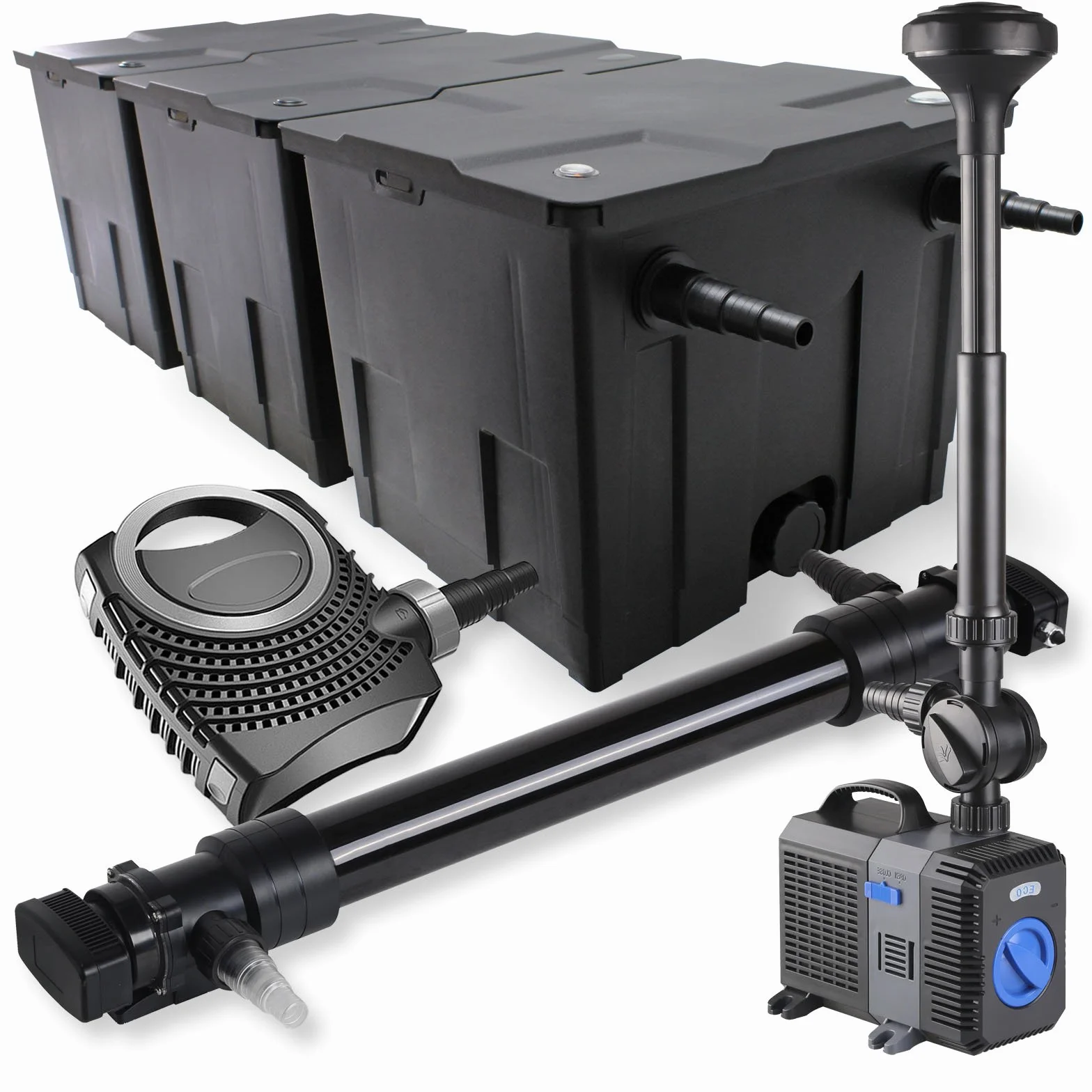 SunSun CBF-350C Filtre bassin 90000L Biologique NEO10000 10000l/h 80W CUV-672 Lampe UVC 72W CTP-5003 Pompe fontaine 5000l/h 30W