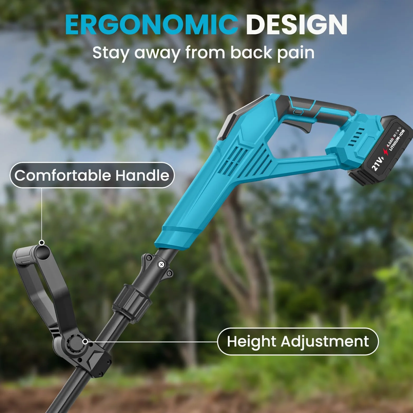 Motobineuse Electrique 21V, Motoculteur sans Fil 600 W avec 2 x 4,0 Ah Batteries, Largeur de Travail 17 cm, Profondeur de Travail 24 cm, 360 TR/Min, Motobineuse Électrique pour Le Jardin et la Cour