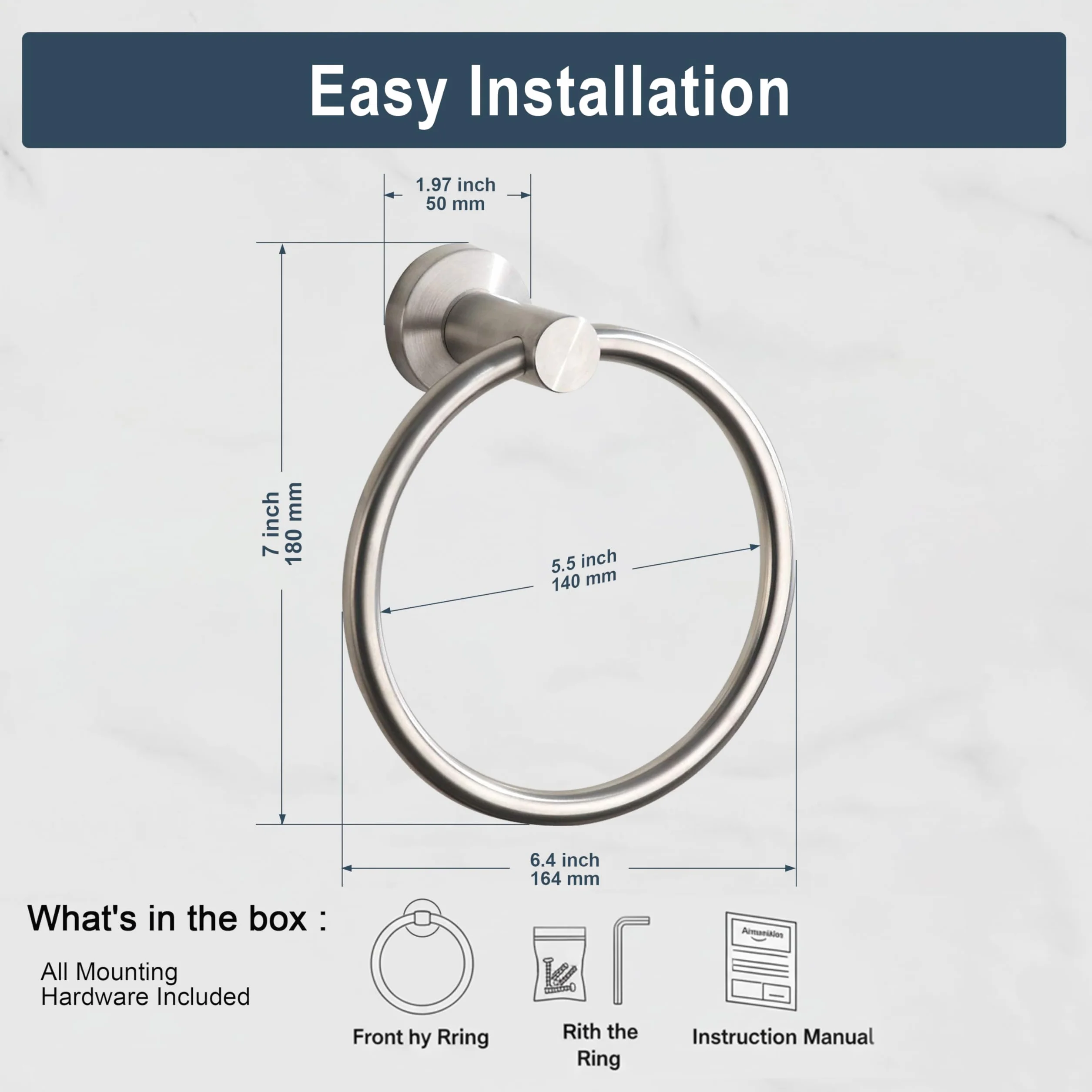 Anneau Porte-Serviette Rond Nickel Brossé Salle de Bain Acier Inoxydable