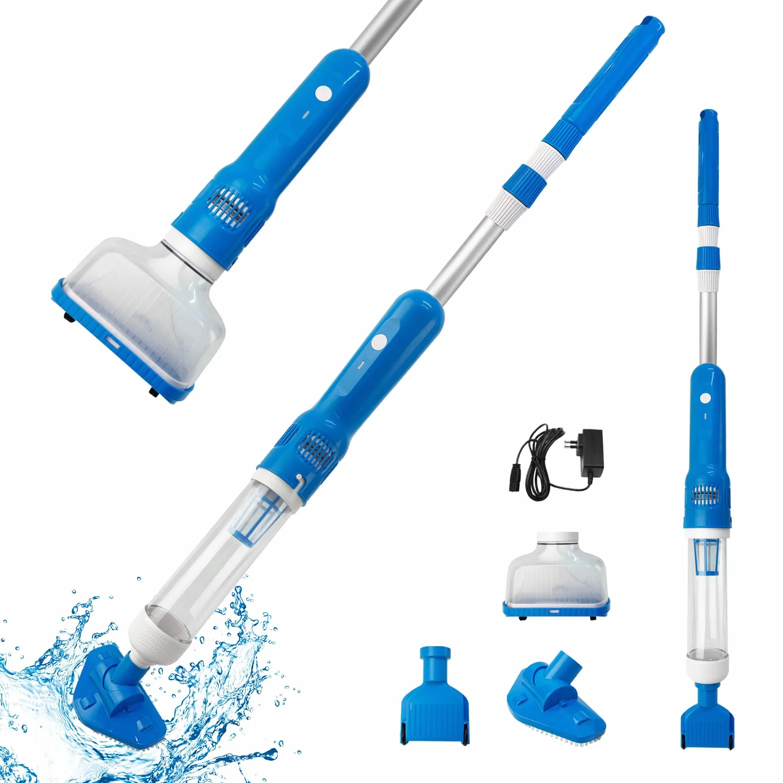 Aspirateur de Piscine sans Fil, 3 en 1 Rechargeable Aspirateur Manuels de Piscine Portable avec Manche Télescopique, Nettoyeur de Piscine Électrique pour Piscine, Spa, Jaccuzi