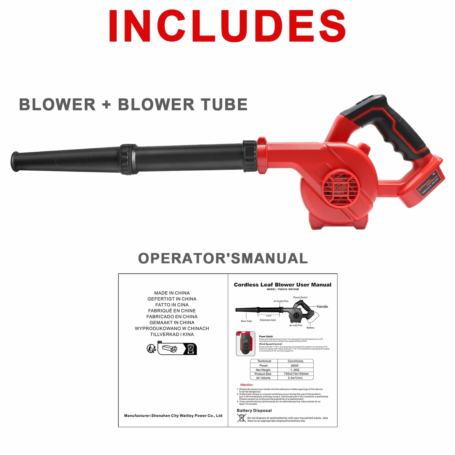 Souffleur à Feuilles sans Fil 18V pour Batterie Milwaukee, souffleur électrique pour pelouse, déneigement