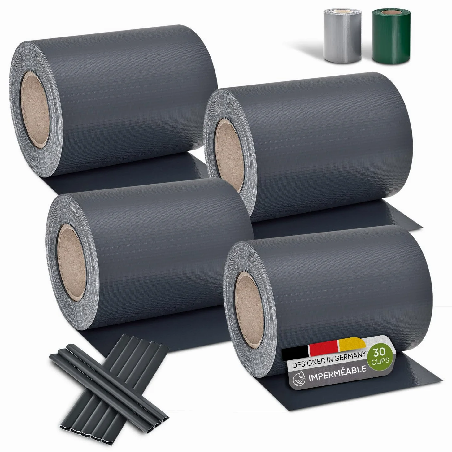 Juskys Rouleaux Brise-Vue en PVC pour clôtures à barreaux Doubles - 4 Rouleaux de 35 m, 120 Clips de Fixation - Film Anti-Regards pour clôture Protection visuelle - Anthracite
