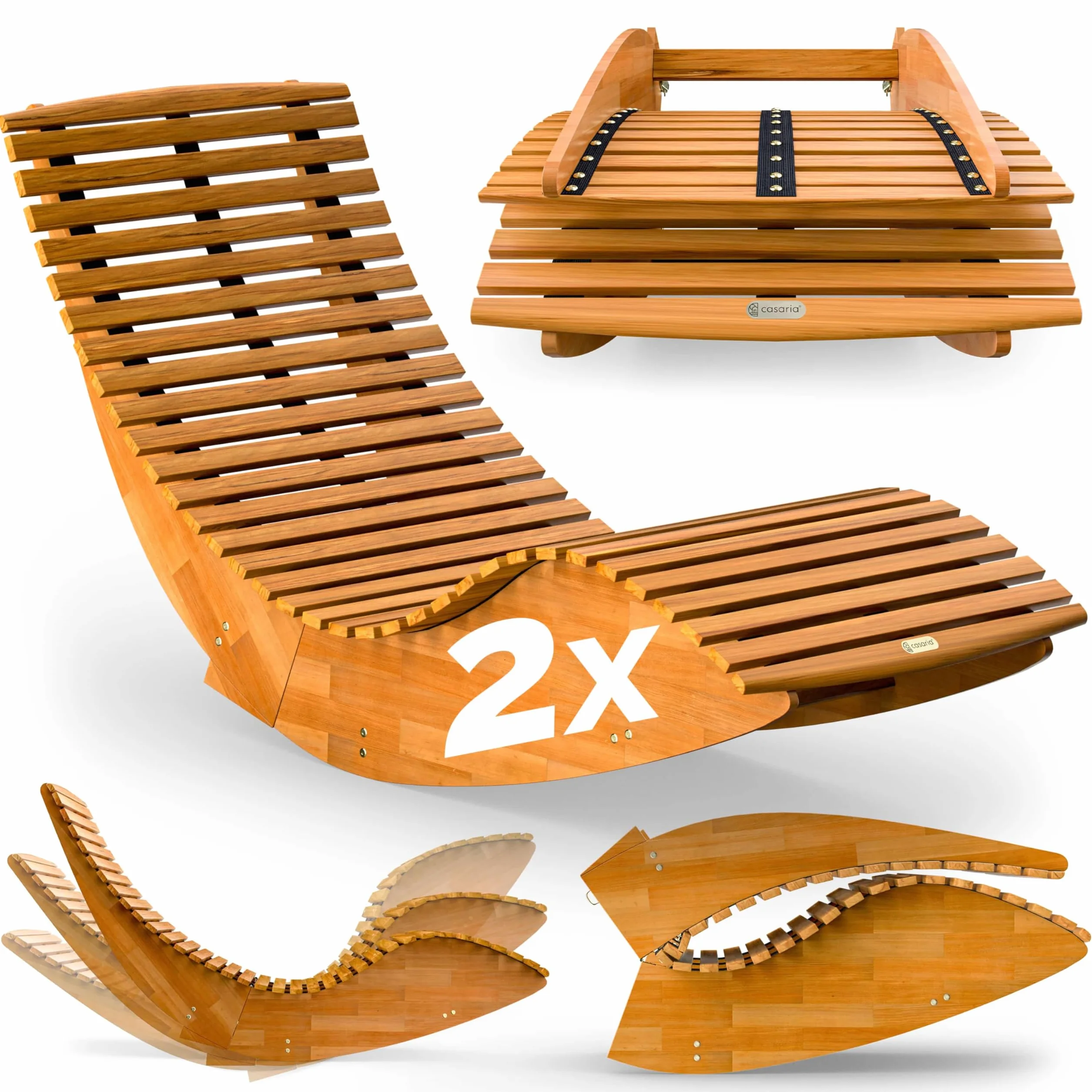 Casaria Chaise Longue à Bascule Pliable en Bois d'Acacia Certifié FSC Transat Ergonomique Jardin