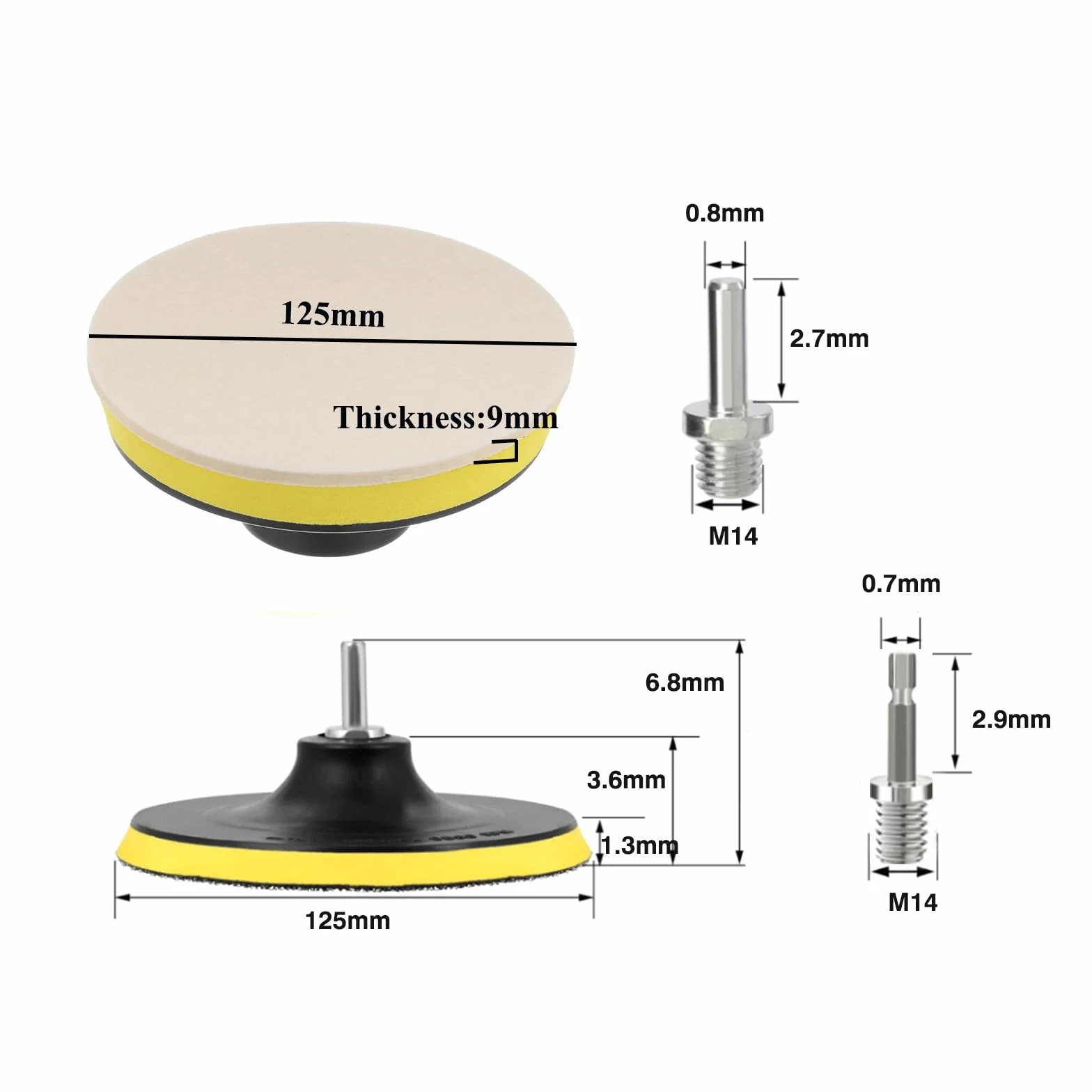 Tampons Polissage Feutre 125mm 9mm Disques Laine M14 Adaptateur Polir Verre Plastique Métal Marbre