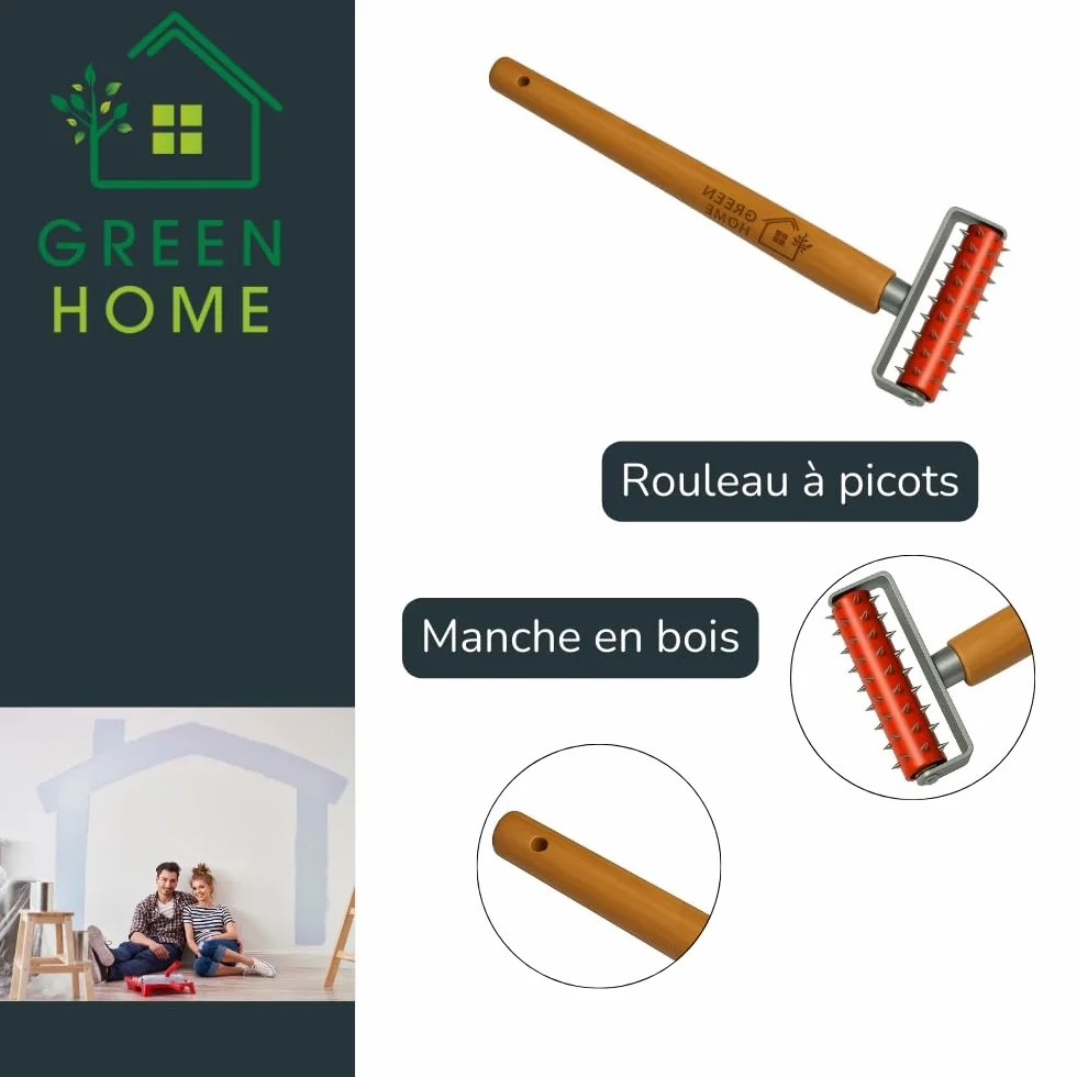 Rouleau hérisson pour papier peint 150 mm Picots inox 7 mm Manche en bois Perforateur professionnel