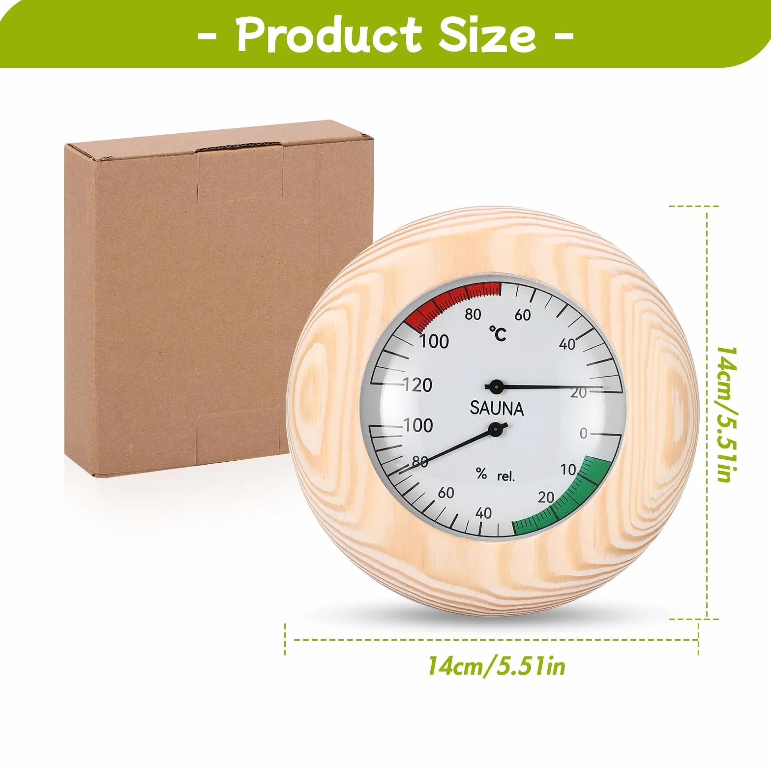 Thermomètre Hygromètre Bois 2 en 1 Haute Précision, Accessoire Sauna Hammam