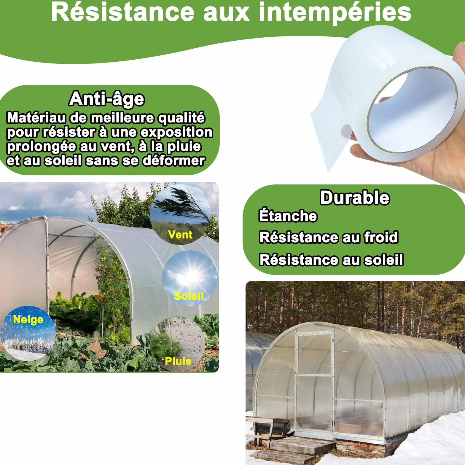 Ruban de réparation de serre imperméable 8 cm x 20 m résistant aux UV