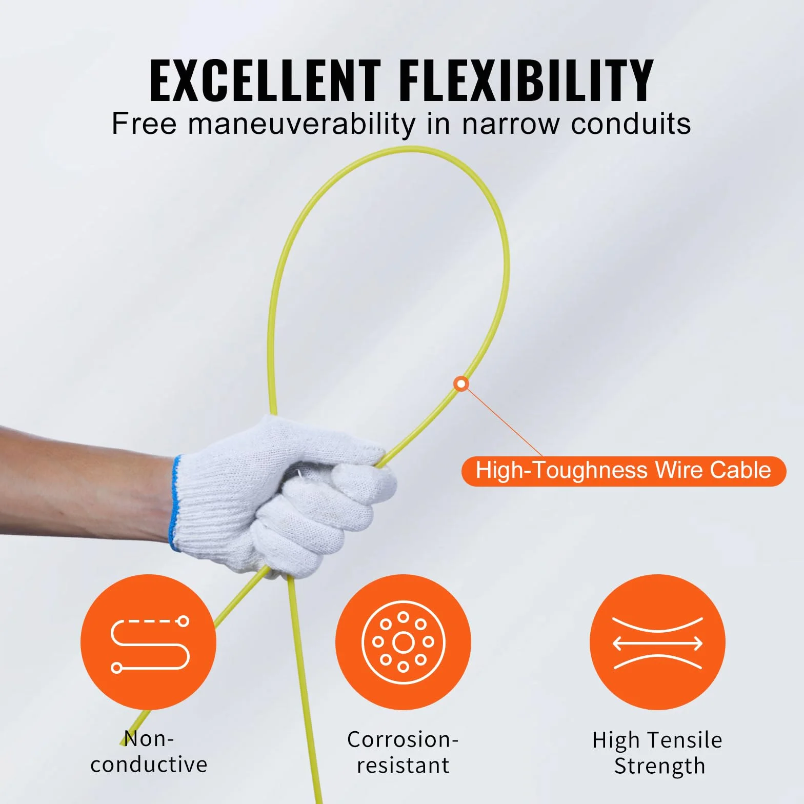 VEVOR Aiguille Électricien 30,5 m Tire Fils Fibre de Verre Extracteur Câble Flexible 4,5 mm avec Boîtier Poignée