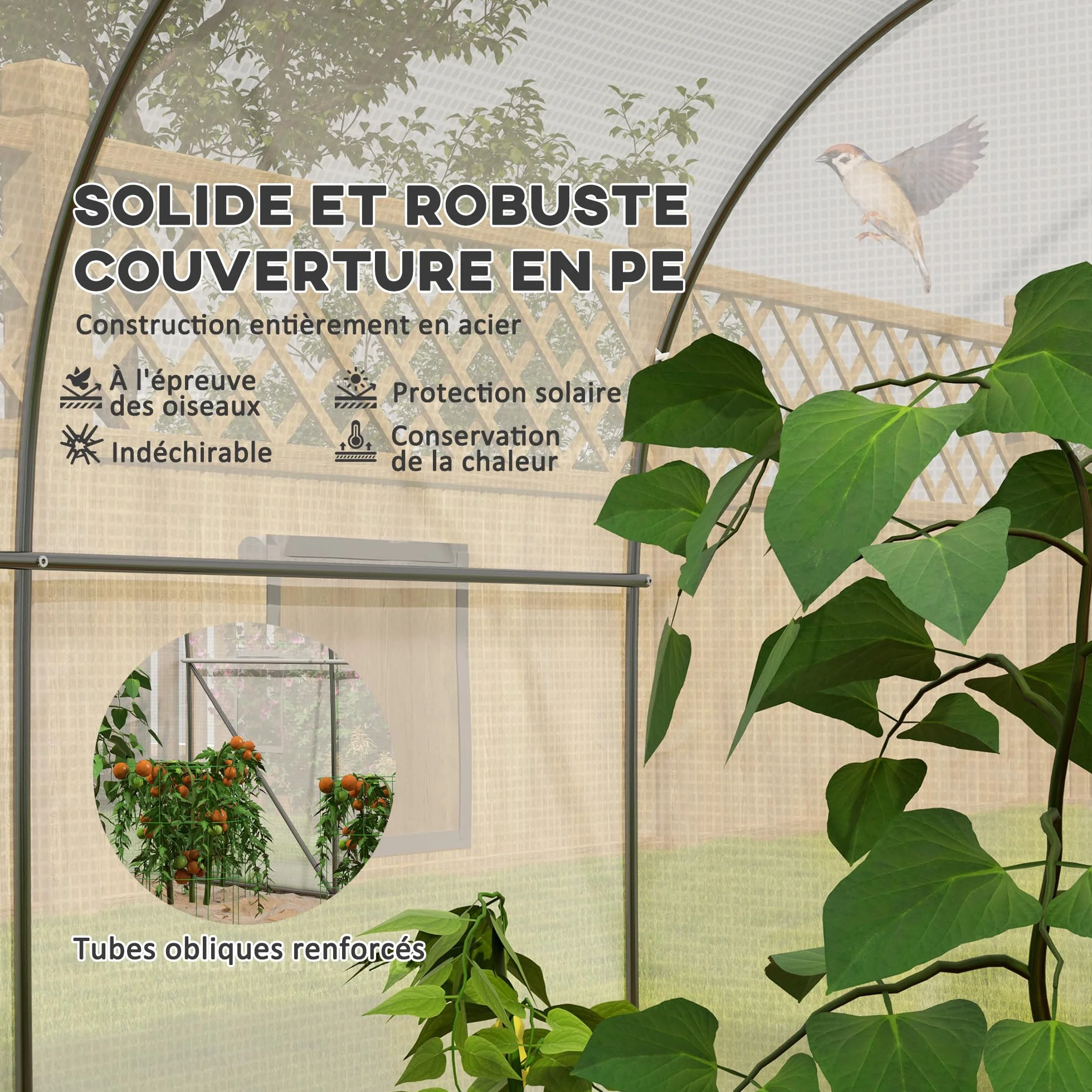 Outsunny Serre de Jardin Serre Tunnel de Jardin dim. 3,5L x 3l x 2H m Porte + 6 fenêtres enroulables Acier galvanisé bâche PE Haute densité Blanc